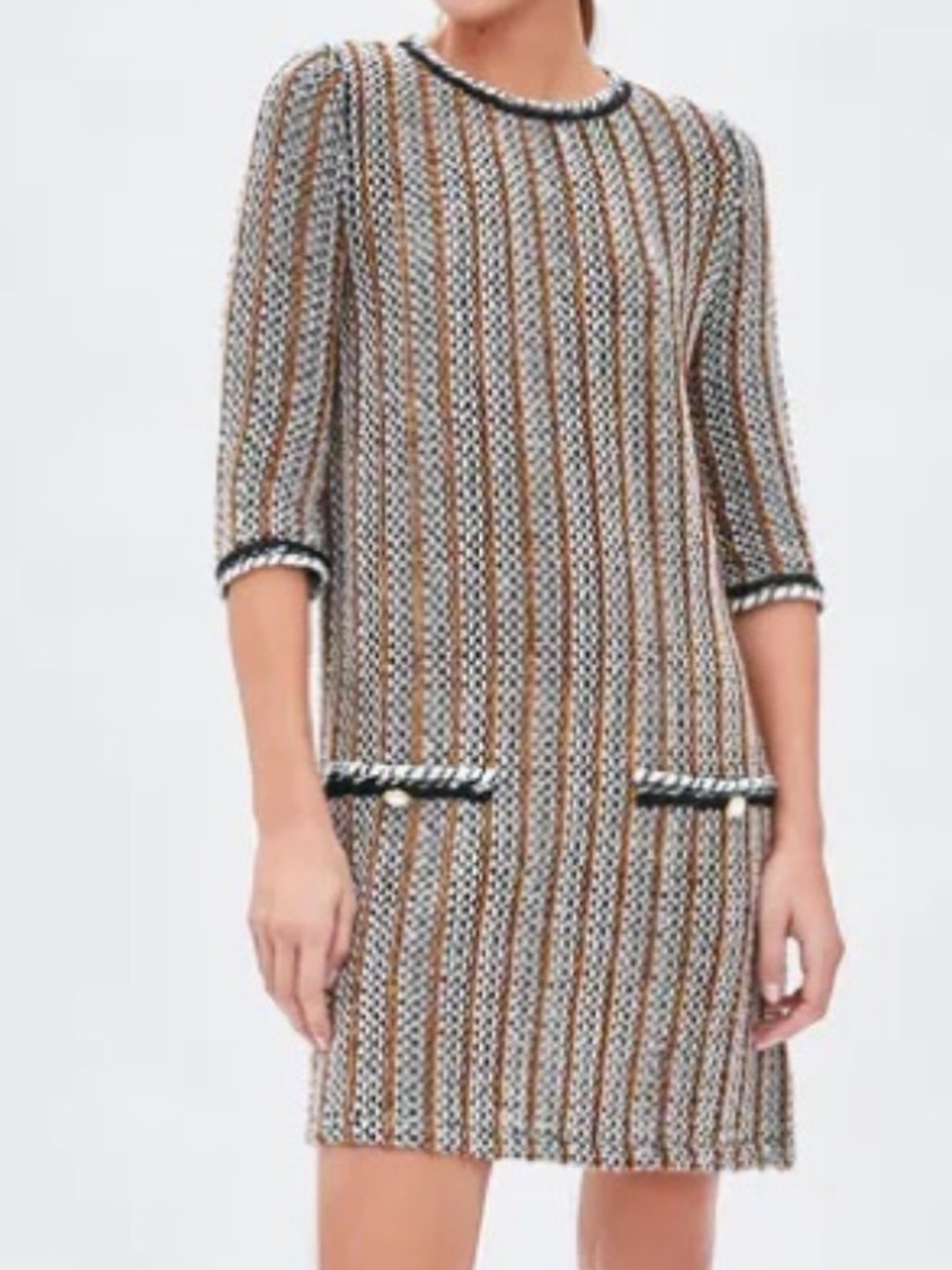 Zara trafaluc tweed knit yellow black dress classy size L